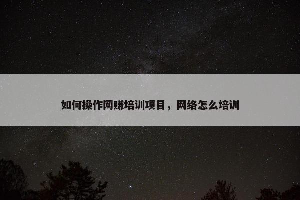 如何操作网赚培训项目，网络怎么培训