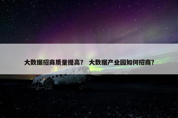 大数据招商质量提高？ 大数据产业园如何招商？