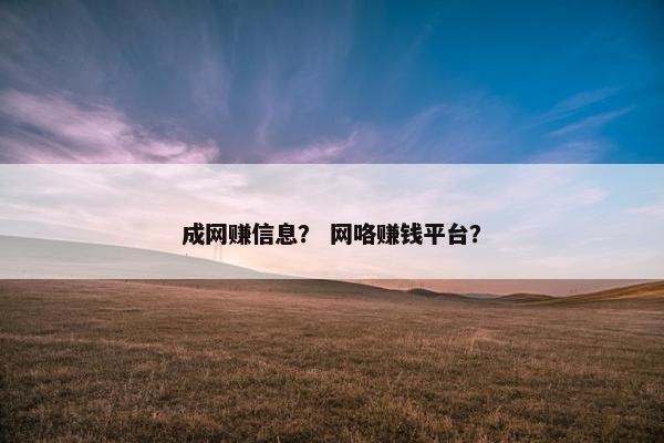 成网赚信息？ 网咯赚钱平台？