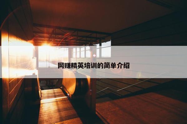 网赚精英培训的简单介绍