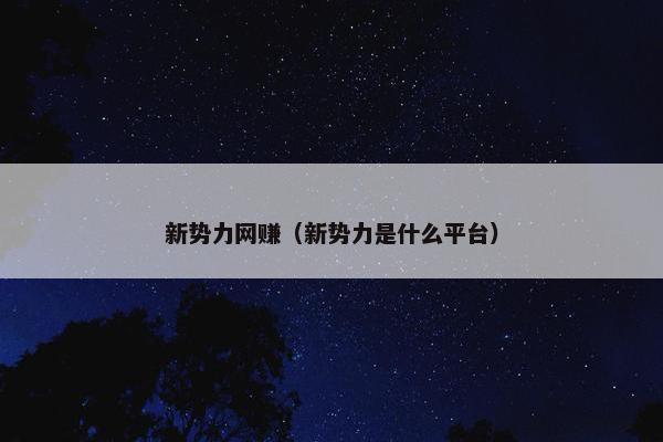 新势力网赚（新势力是什么平台）